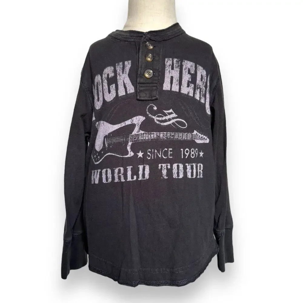 The Children's Place Boys Shirt XS 4 Gray Rock Hero Guitar Henley Long Sleeve‎